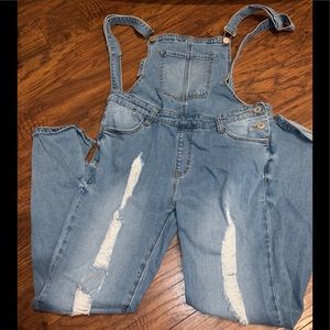 NWT Ragstock lightwash distressed overalls size L